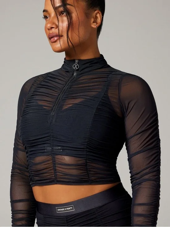 Savage x Fenty RUCHE HOUR LONG-SLEEVE ZIP TOP Sheer Size XL - Picture 1 of 11
